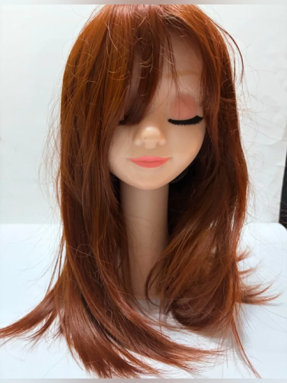 Synthetic Blend Wig with Soft Copper Red Hair with Bangs - Women 30/350